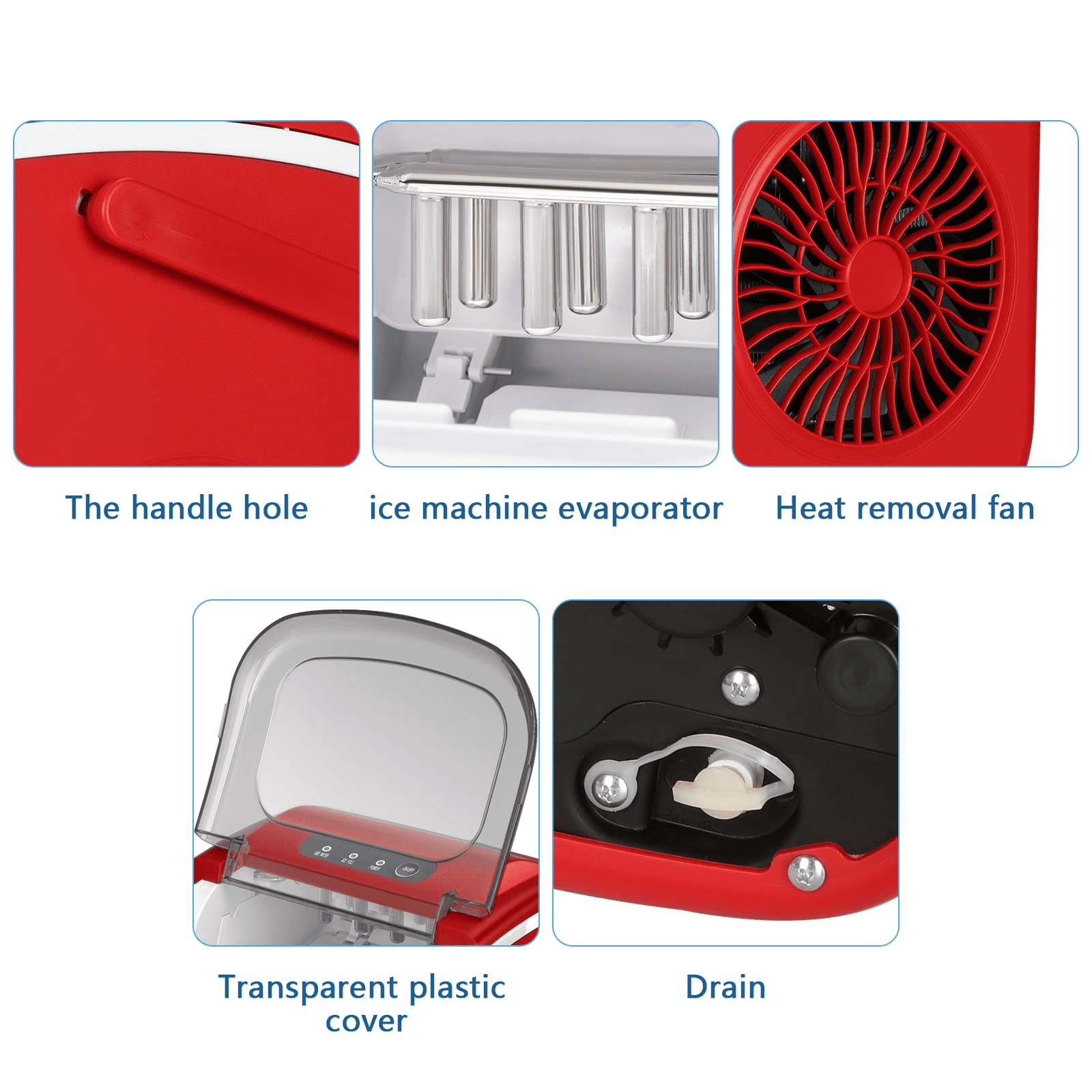 YUKOOL Desktop Ice Maker,Portable,9pcs/6-13min,26lbs/24H,Self Cleaning,With Ice Scoop,Red