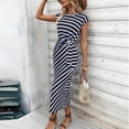 thumbnail image 6 of Bnwani Maxi Dresses for Women,Womens Dresses,Crew Neck,Striped,Drawstring,Casual,Blue,M, 6 of 7