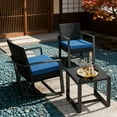 thumbnail image 3 of Lofka 3 Piece Patio Furniture Set Outdoor Wicker Rocking Furniture Conversation Set with Glass Coffee Table for Garden,Deck,Balconies,(Blue Cushion), 3 of 11