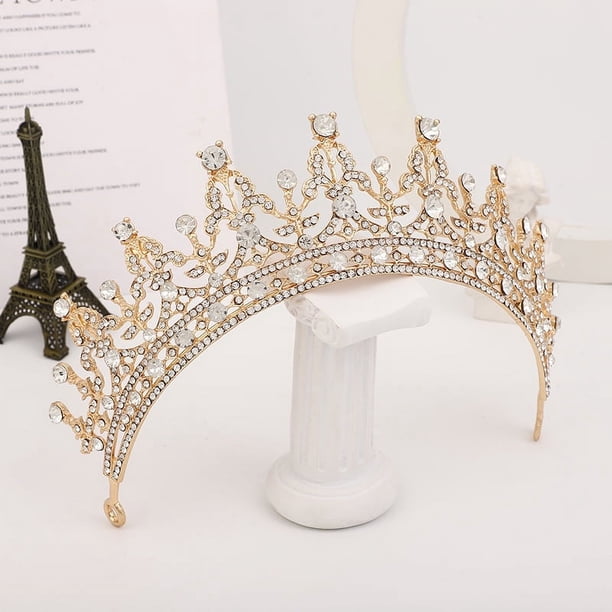 Zhuge Tiara de boda para novia, diadema de princesa, corona nupcial, joyería para el cabello con diamantes de imitación de cristal, decoración para novia, cumpleaños, graduación, boda (oro)