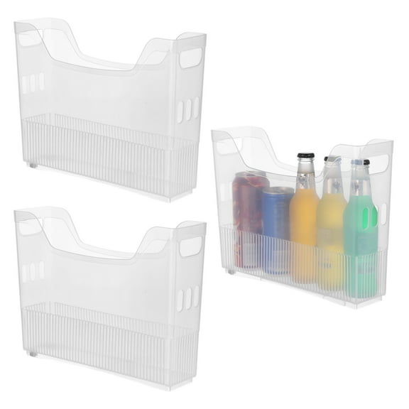 3 Pcs Freezer Organizer Bins, Clear Plastic Pantry Organizers with Wheels, Tall Narrow Kitchen Organization Rolling Bins for Cabinet, Storage Containers for Home, Office