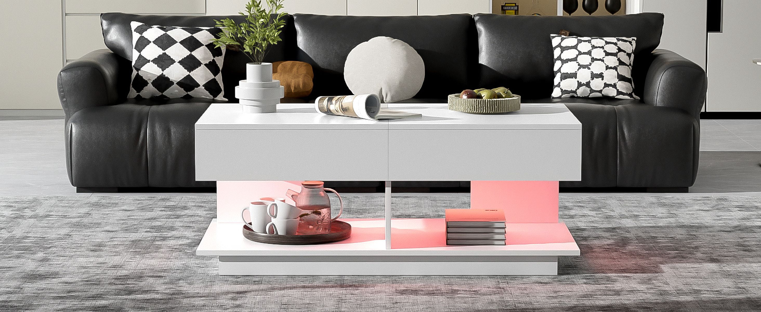 Euroco Modern Extendable LED Coffee Table with Storage and High-Gloss Finish