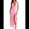 thumbnail image 1 of Vestido con Cuello en V Profundo y Cuello Halter para Mujer, Sin Mangas, Espalda Descubierta y Abertura. Rosa XL, 1 of 10