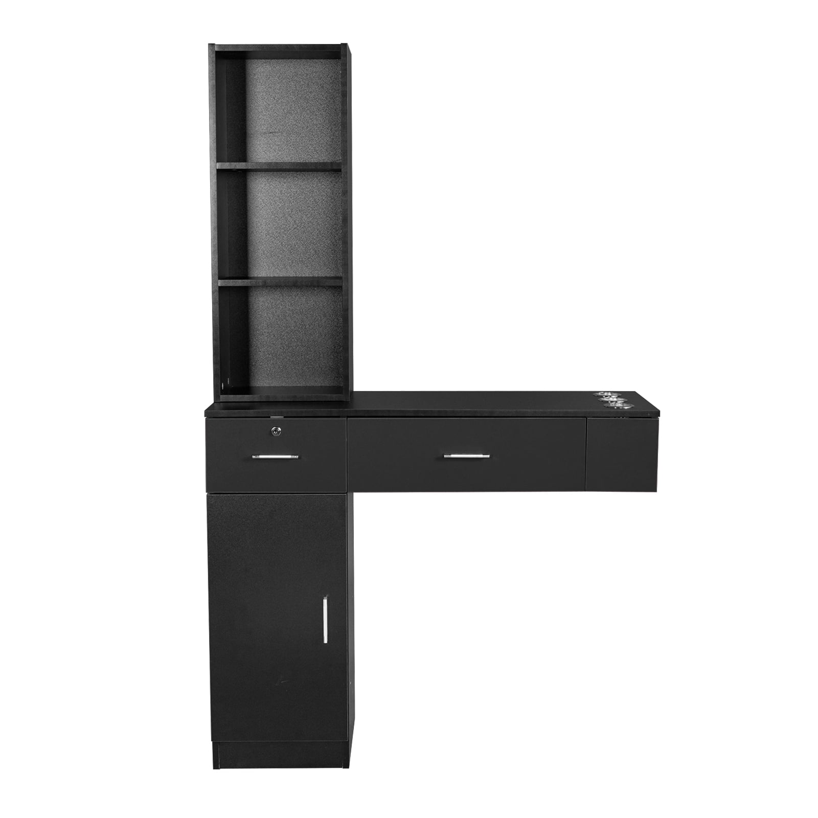 Ktaxon Wall Mount Salon Station with Storage Cabinet, 2 Drawers, 3-Tier Shelf, Black
