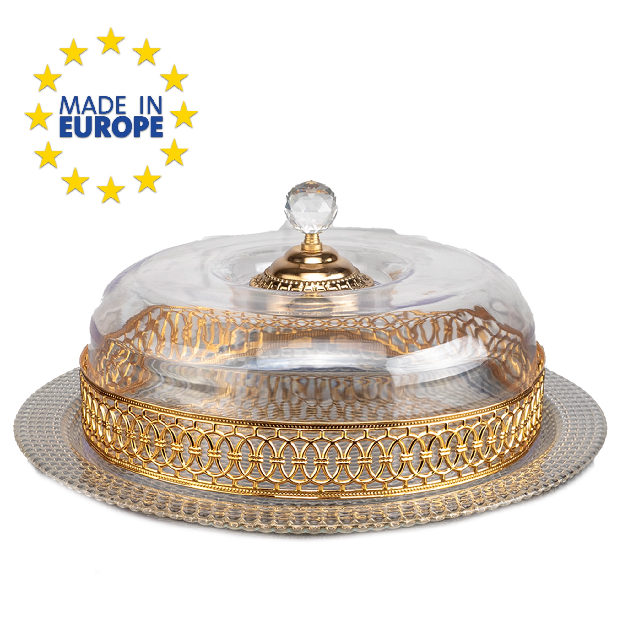 Handmade Cake Stand with Clear Acrylic Dome, Glass Gold Cake Stand with