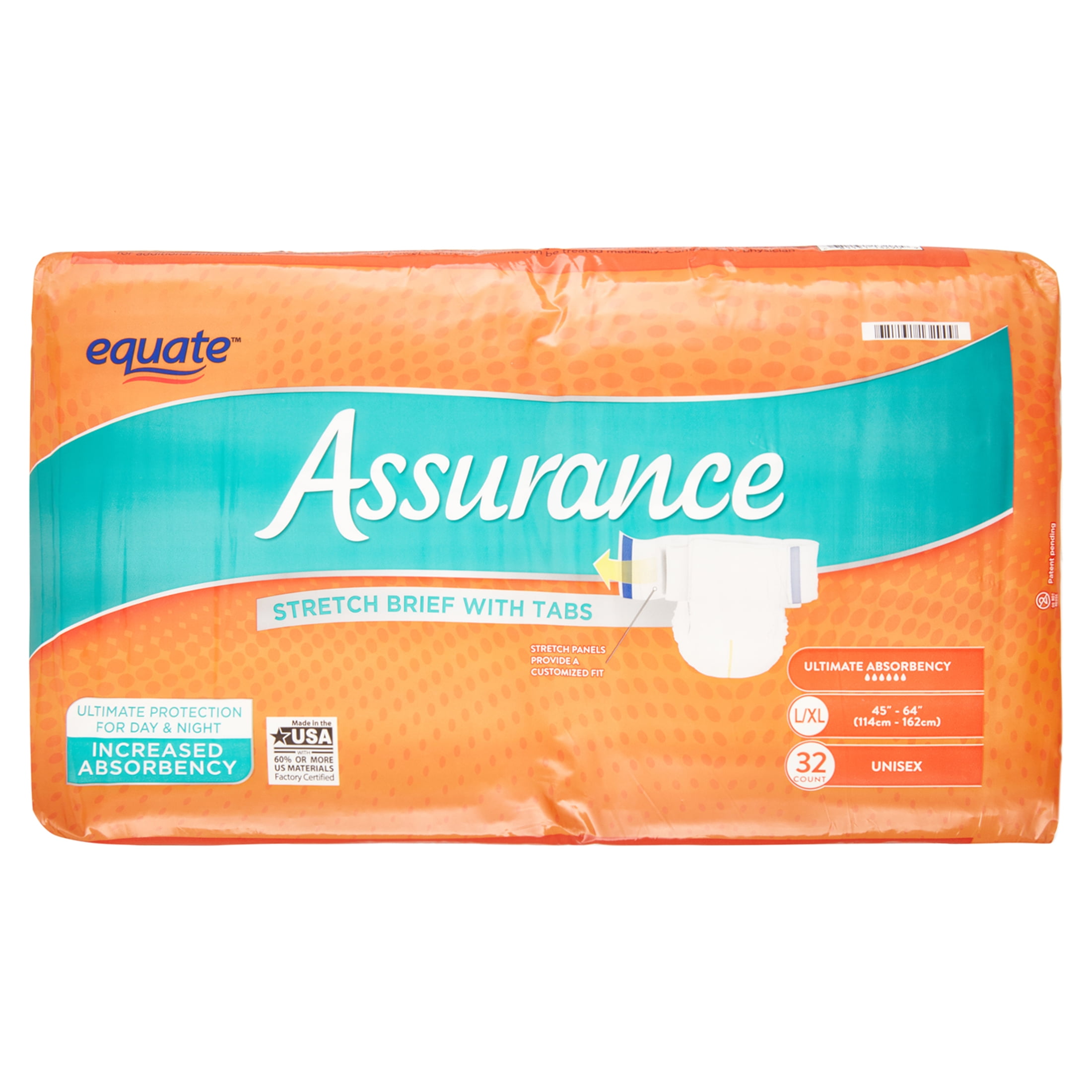 Assurance Unisex Incontinence Stretch Briefs with Tabs, Ultimate  Absorbency, L/XL (64 Count)