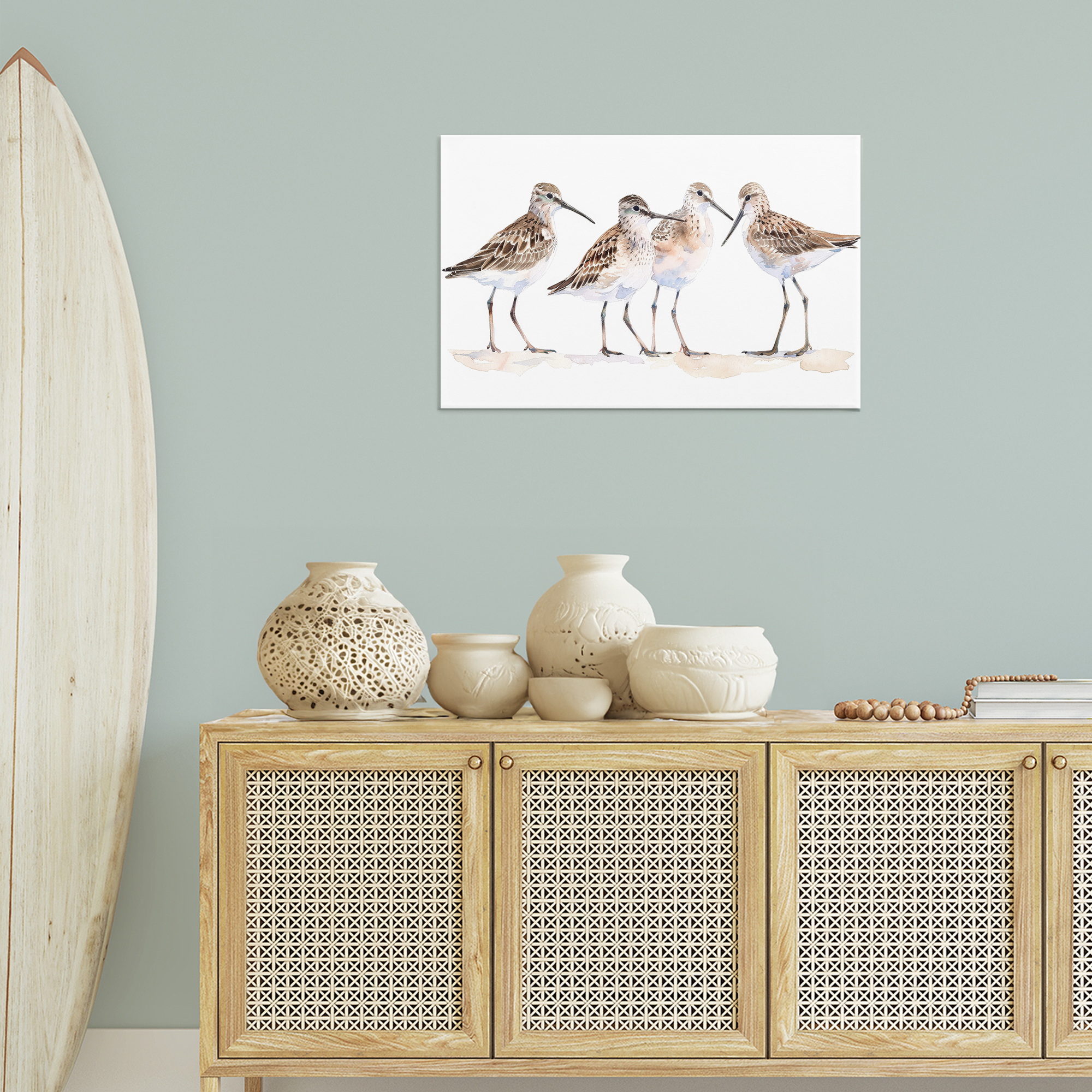Stupell Industries Sand Pipers Gathered Animals Painting Wrapped Canvas Art Print Wall Art, 30 x 20