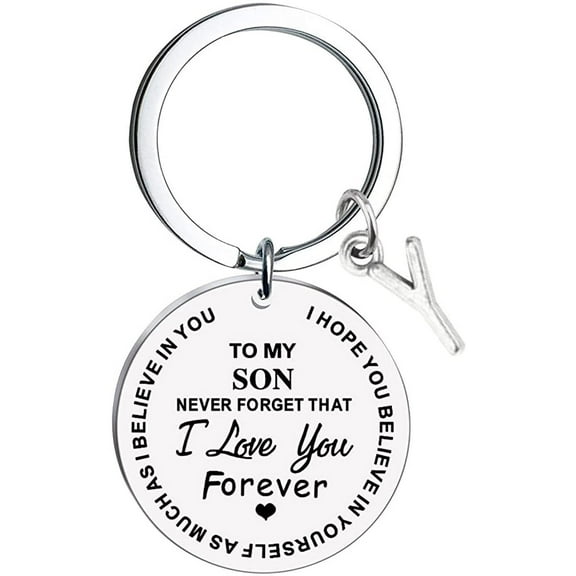 Weloille To My Son Message Keychain Stainless Steel Initial Last Name 26 Letter Family Inspirational Keychain Gift