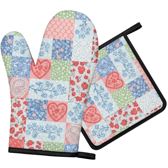 Pioneer Flower Floral Print Pattern 1-Pack Oven Mitts Set, Heat Resistant Kitchen Gloves, 7.7" X 12"