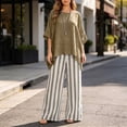 thumbnail image 2 of AHTJRT Women's Lounge 2 Piece Outfits Loose Fit Tunic Tops and Flowy Striped Wide Leg Pants Set Summer Beach Vacation Everday Wear Outfits Khaki XXL, 2 of 7