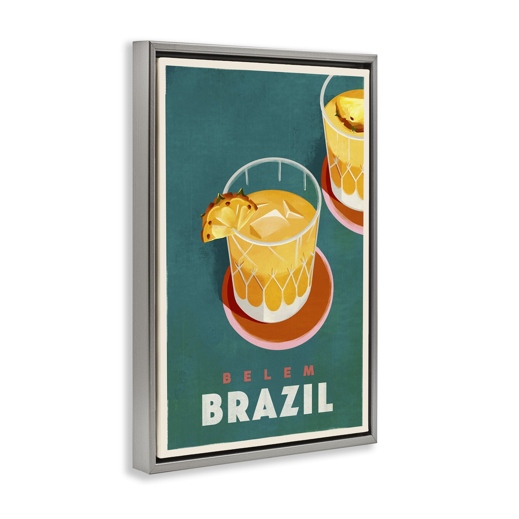 Stupell Industries Belem Brazil Cocktail Food & Beverage Painting Gray Floater Framed Canvas Art Print Wall Art, 17 x 25