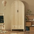 thumbnail image 4 of Oubayajia Arched Armoire Wardrobe Closet with Fluted Doors, Wooden Wardrobe Closet with Drawers, Shelves and Hanging Rod for Bedroom, 4 of 9