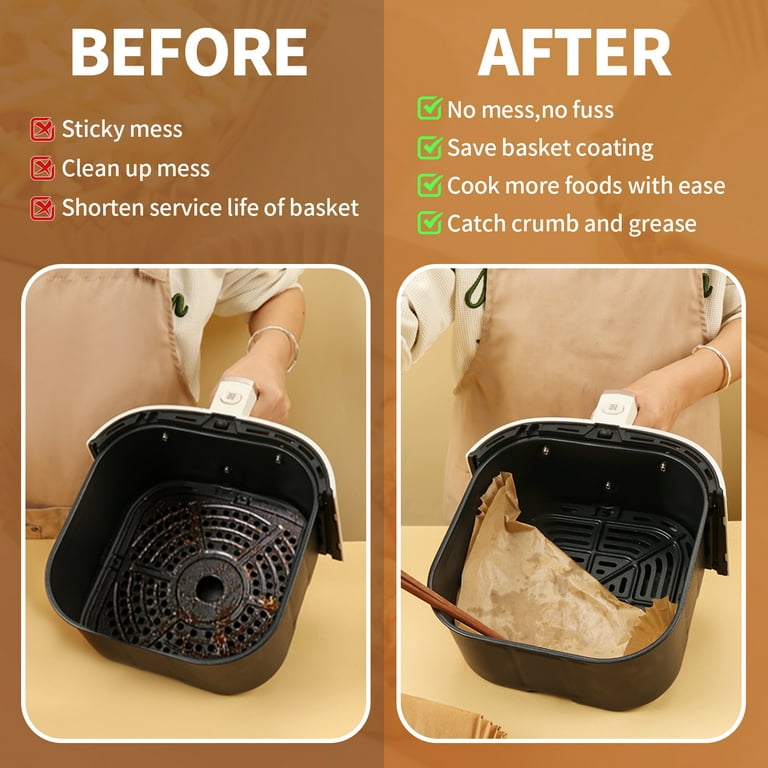 COSORI Air Fryer Liners, 100 PCS Square Disposable Paper Liners, Non-Stick  Silicone Oil Coating, Little to No Cleaning, 6.5 Unbleached Food Grade