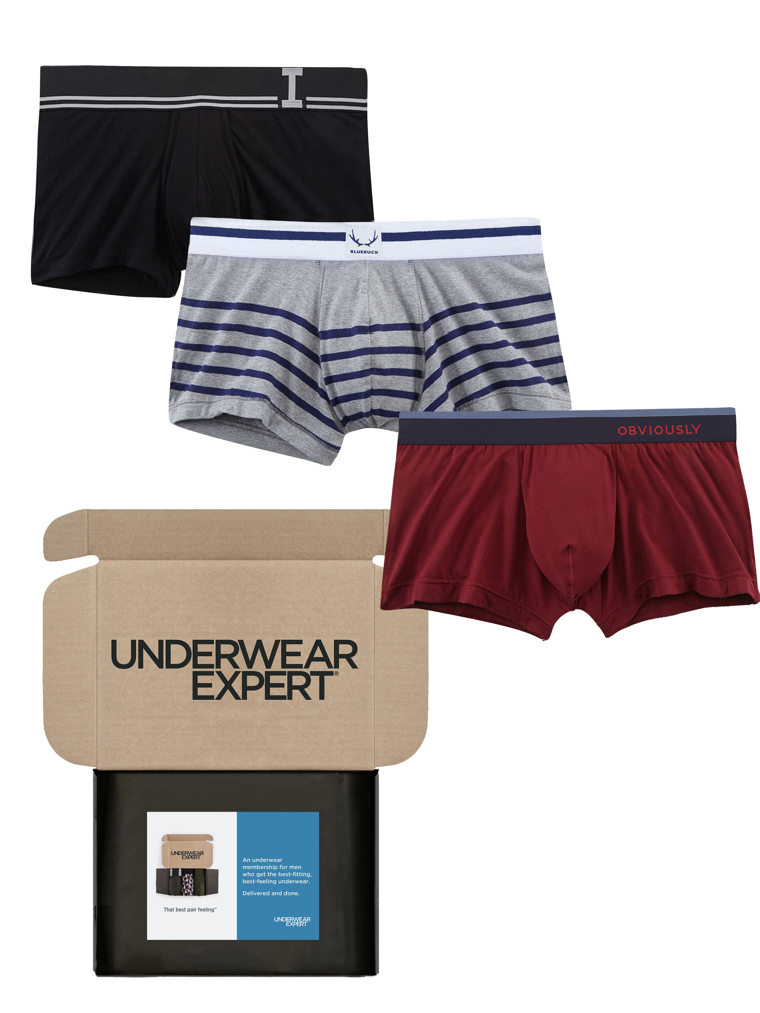 Underwear Expert Men's Trunks Curated Mystery Box, 3 Pairs