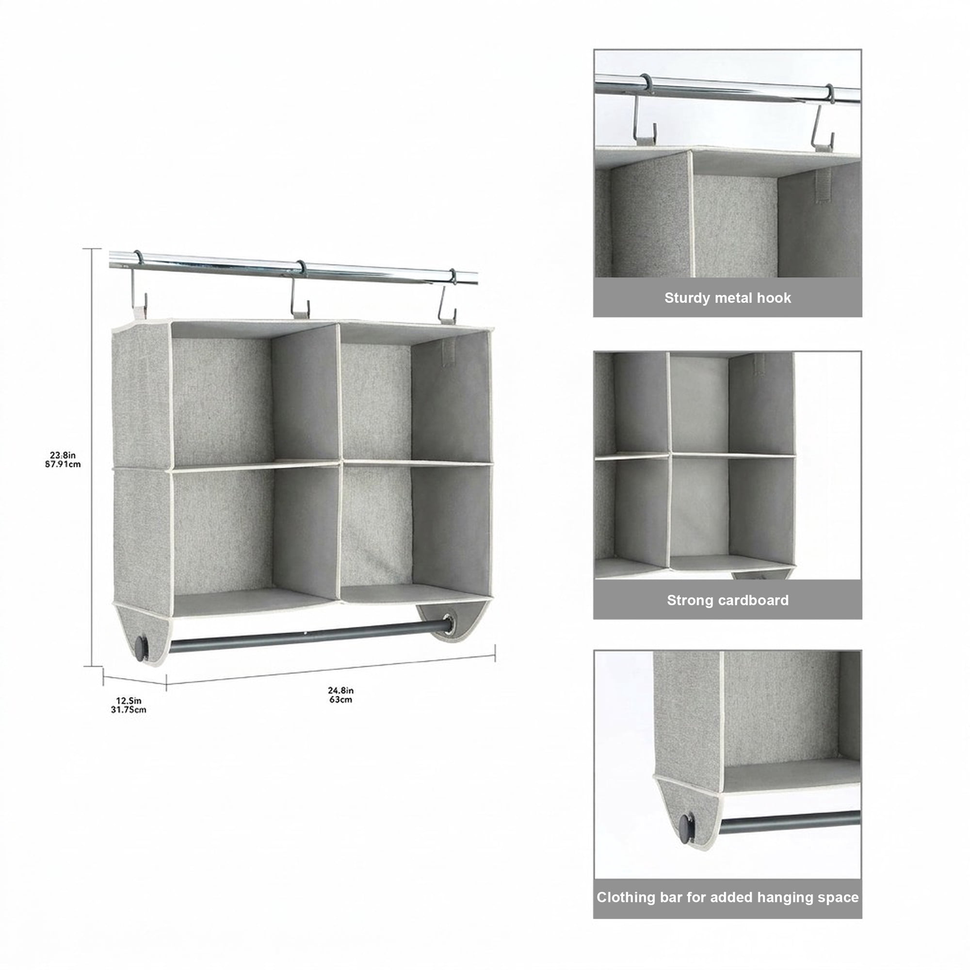 (2 pack) Better Homes & Gardens Gray Hanging Closet Organizer 4-Shelf with Rack