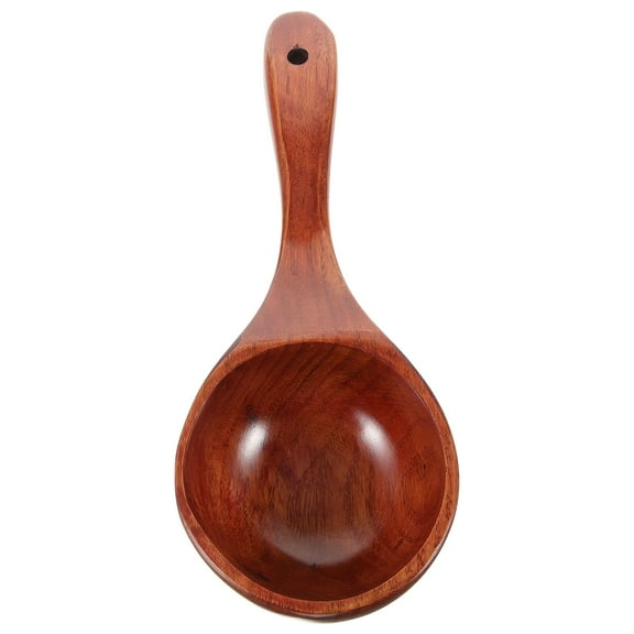 Moluckfu 1Set Large Soup Ladle Wide Mouth Brown Retro Color Wood for Water Scooping and Rice Scooping in Kitchen