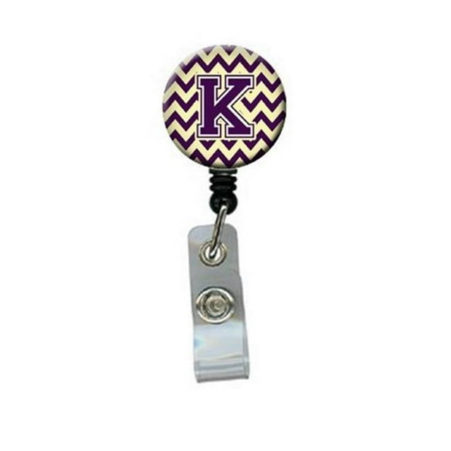 Lettre K Chevron Violet & Or Bobine de Badge Rétractable, 5 x 1 x 2 Po.