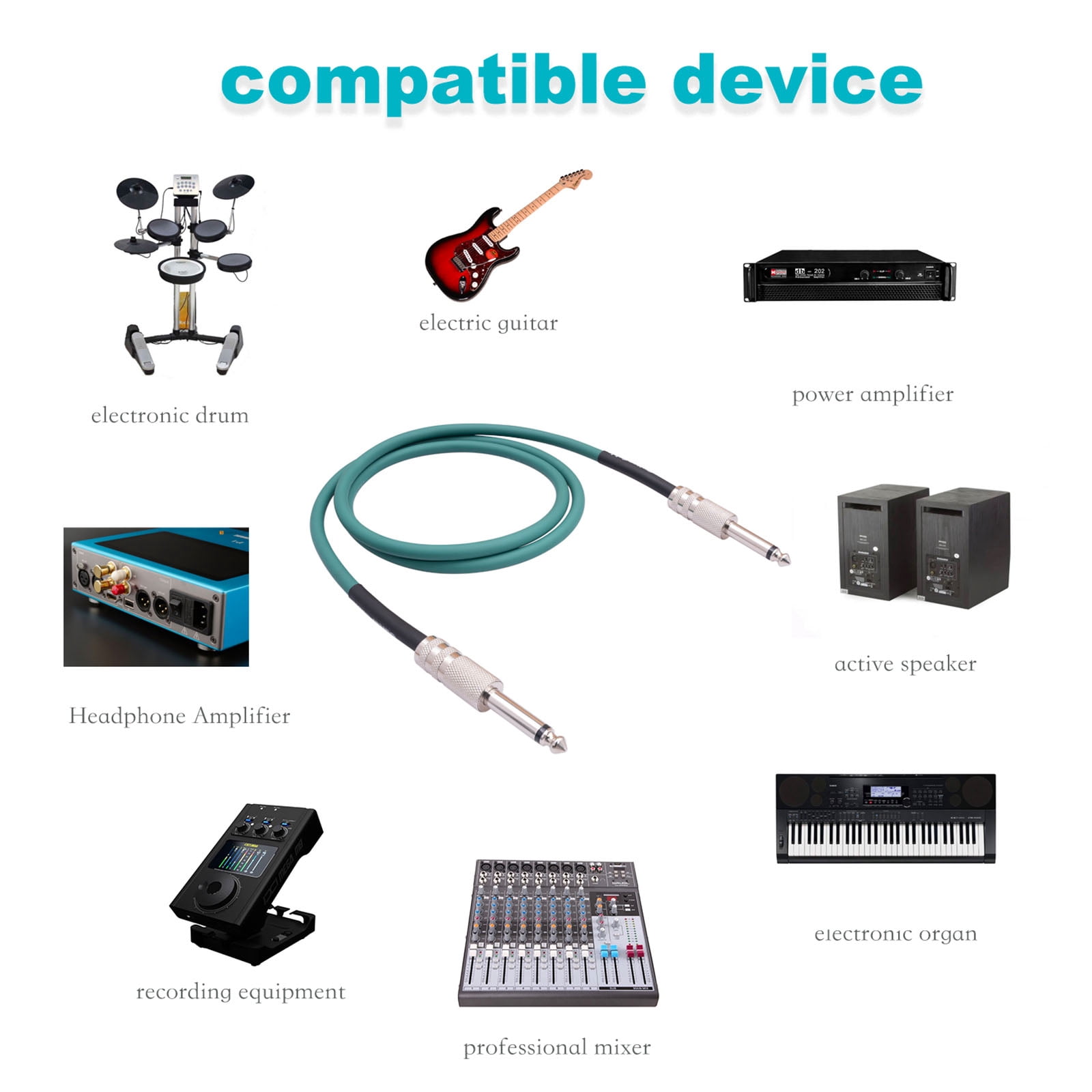6.35mm 1/4" Mono Cable for Electric Guitar, Electronic Drum Pad, Electric Bass Effective Interference Rejection
