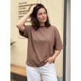thumbnail image 5 of LMLYSoH Women's Summer T-Shirt Casual Loose Fit Stylish Striped Crew Neck Short Sleeve Drop Shoulder Tops, 5 of 8