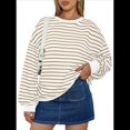thumbnail image 1 of Sudadera de Cuello Redondo A Rayas de Gran Tamaño para Mujer, Jersey de Larga con Bloques de Color, Camiseta Informal Holgada para Hacer Ejercicio, Color Caqui L, 1 of 6