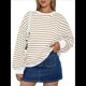 thumbnail image 1 of Sudadera de Cuello Redondo A Rayas de Gran Tamaño para Mujer, Jersey de Larga con Bloques de Color, Camiseta Informal Holgada para Hacer Ejercicio, Color Caqui L, 1 of 6