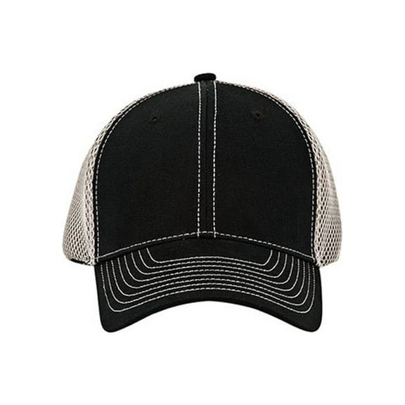 6 Panel (Str) Brushed Cotton Fitted Mesh Back Cap GT Wristband, Black Gray