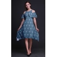 thumbnail image 2 of Bimba Blue Geometric Printed Womens Ruffle Front Cold Shoulder Swing Shift Dress - X-Large, 2 of 6