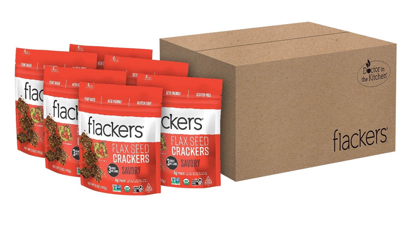 Flackers Organic Savory Flaxseed Crackers, Gluten Free, Non GMO, Vegan, Keto Snack, 5 Ounce / 6