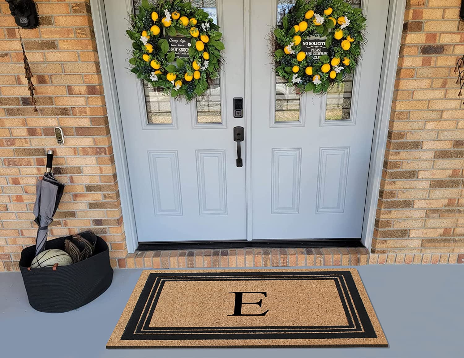 A1HC Natural Coir Monogrammed Entrance Door Mats, Durable Large Outdoor Rug, Non-Slip, Flock Doormat, Thin-Profile Heavy Duty Door Mat, Indoor Outdoor Front Door, High Traffic Areas, 24" X 39"