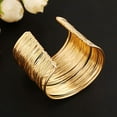 thumbnail image 3 of Yesbay 4 Pcs Women Multilayer Metal Wires Strings Open Bangle Wide Cuff Bracelet-Golden, 3 of 7