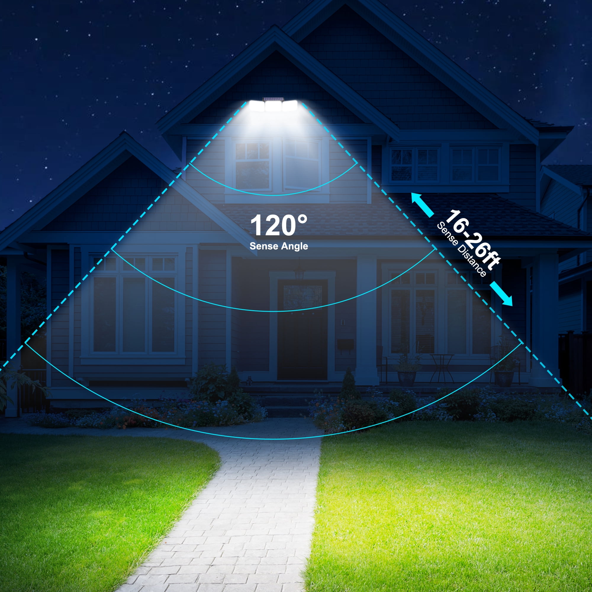 DAYBETTER Solar Outdoor Lights,368 LED Motion Sensor Outdoor Lights,3 Adjustable Heads Security   Lights,IP65 Waterproof,270°Wide Angle Flood Wall Light with 3 Modes for Porch,Yard,4 Pack