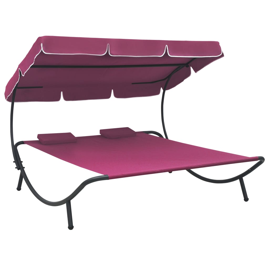 Patio Double Chaise Lounge Sun Bed with Canopy and Pillows,Outdoor Daybed Reclining Chair (Pink) - image 1 of 7