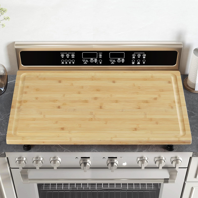 Towallmark 32x21 Inch Carbonized Bamboo Stove Cutting Board,&nbsp;Extra Thick With Non Slip Feet, Durable Eco Friendly Kitchen Prep Board For Food Preparation