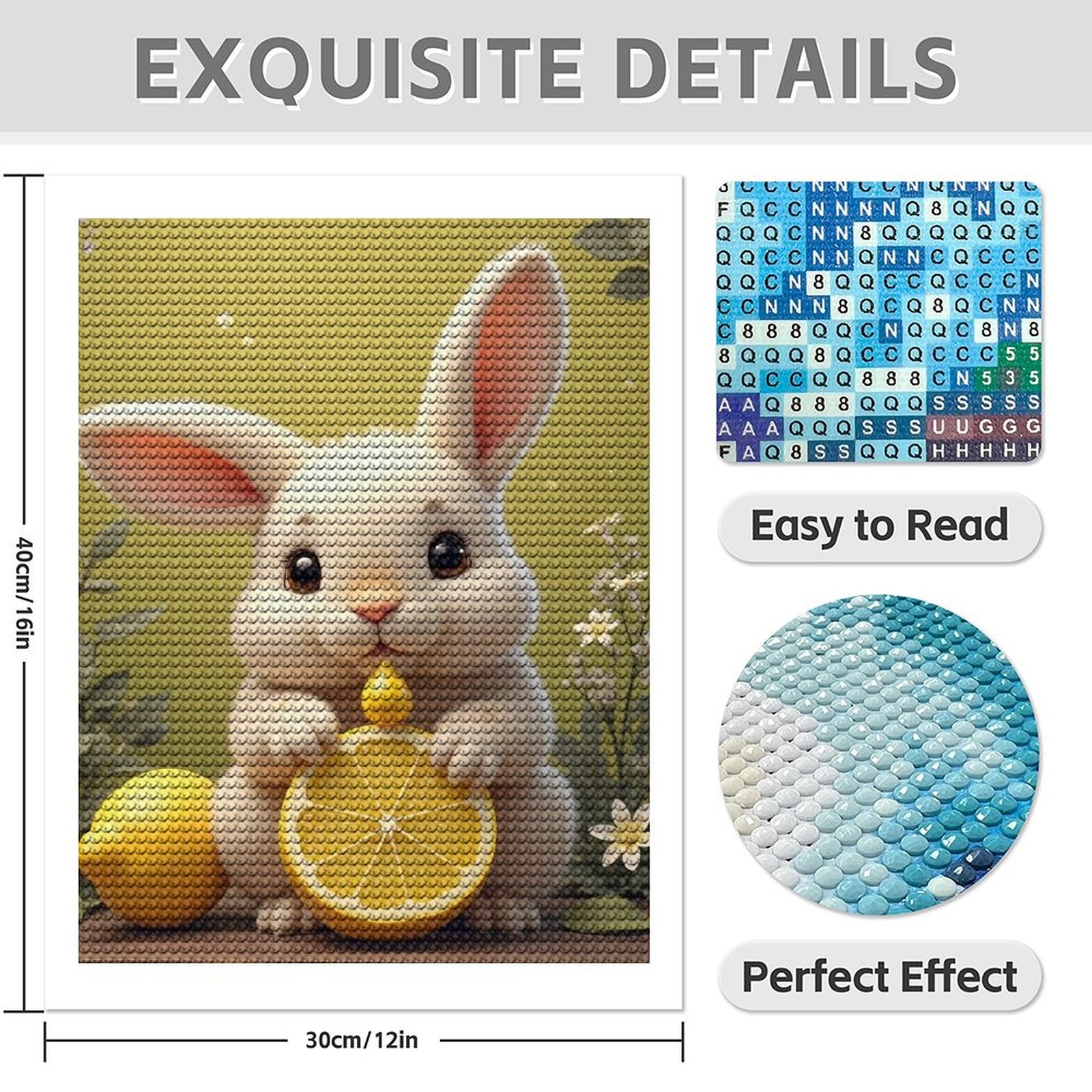 Diamond Art Kits for Adults - Cute Bunny Eggshell Print No.68 5D Frameless Dimond Painting Kit for Adults Beginner, Round Diamond Kits for Home Wall Decor, Gift for Women