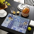 thumbnail image 4 of Blue Ethnic Floral Patchwork Pattern Summer Placemats Table Placemats Set Of 4-Linen Kitchen Washable Placemats Table Mats 11.8"x17.7" Non-Slip Heat Resistant, 4 of 6