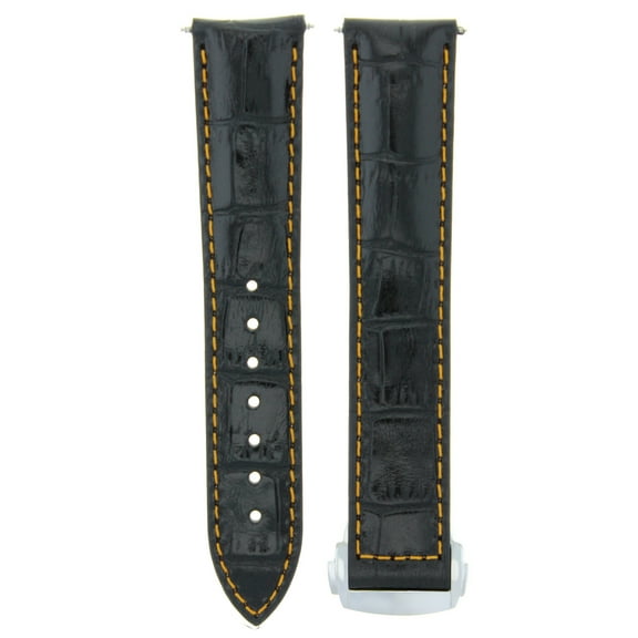 22/18MM LEATHER WATCH STRAP BAND FOR OMEGA SEAMASTER PLANET OCEAN CLASP BLACK OS