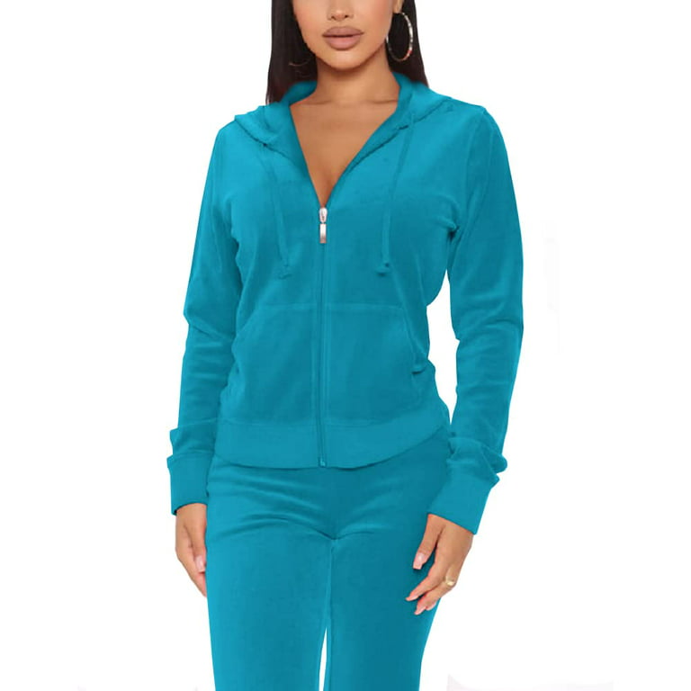 Woolicity Womens Sweatsuits Set Velour Tracksuit 2 Piece Outfits Set Zip Up  Hoodies and Pants Sportswear Jogging Set