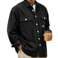 thumbnail image 5 of LODIENY Men Corduroy Shirt Jacket Casual Work Button Down Long Sleeve Vintage Regular Fit Shirts with Two Flap Pockets Black S, 5 of 7