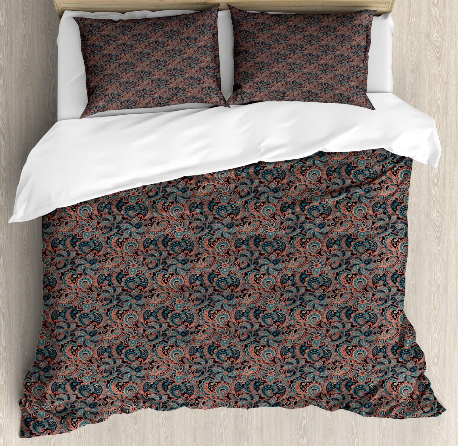 Persian King Size Duvet Cover Set, Paisley Pattern with Oriental Style