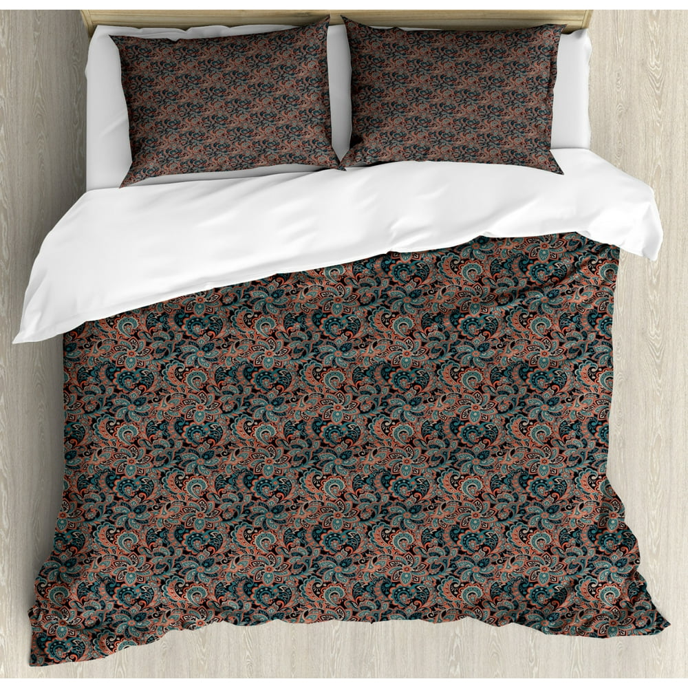 Persian King Size Duvet Cover Set, Paisley Pattern with Oriental Style