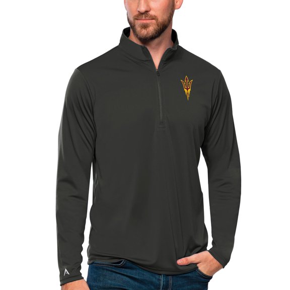 Men's Antigua Charcoal Arizona State Sun Devils Tribute Quarter-Zip Top