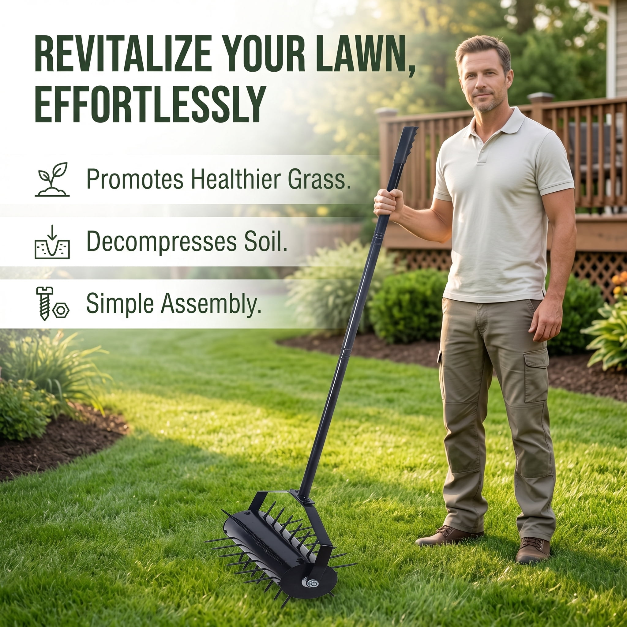 Zateety Rolling manual lawn aerator, Home aerator lawn tool pusher, 58-inch handle push lawn aerator for lawns, yards and gardens