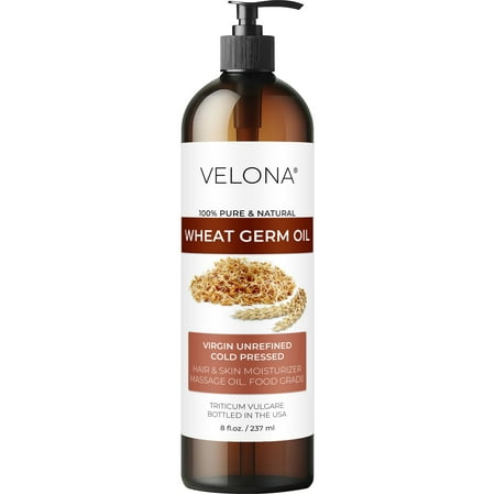 Wheat Germ Oil USP Grade by Velona - 8 oz | 100% Pure and Natural Carrier Oil | Unrefined, Cold Pressed | Cooking, Face, Hair, Body & Skin Care | Use Today - Enjoy Result