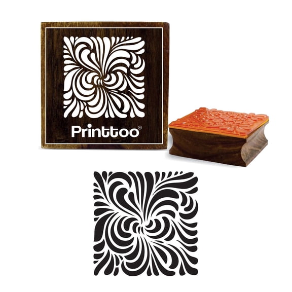 Printtoo Square Wooden Rubber Stamp Spiral Pattern Crafting Textile Stamps-4 x 4 Inches