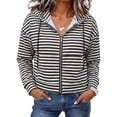 thumbnail image 5 of Edvintorg Zip up Jackets for Women Striped Long Sleeve Hooded Coat Light Outerwear with Pocket Women's Clothing Black M-2XL, 5 of 6