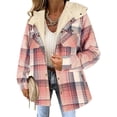 thumbnail image 2 of Cnbwig Women's Plaid Short Jacket Long Sleeve Button Up Fleece Lined Hooded Checked Printed Coat Warmth Winter Jackets Pink S, 2 of 9