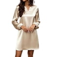 thumbnail image 4 of Lolmot Plus Size Satin A Line Dresses for Women Dressy Casual Long Puff Sleeve V Neck Mini Dress Flowy Fall Wedding Guest Dresses, 4 of 9