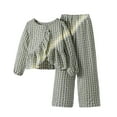 thumbnail image 2 of GBSYEWXS Kids Girls Autumn Outfit Plaid Pattern Loose Fit Long Sleeves shirts Wide Leg Pants 2Pc Casual sets For Teen Girls Green Size 7-8 Years, 2 of 9