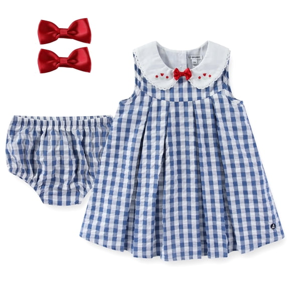 Sperry Baby Gingham Dress with Matching Panty and Hair Clips (Girls), 3 Piece Set, Sizes 12M-24M