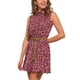 thumbnail image 4 of Vestido sin mangas de longitud a la rodilla con media abertura y cinturón para mujer, estampado floral, color rojo, primavera, 4 of 6